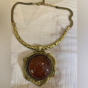 Huge Ornately Framed Brown Faux Stone Collar Choker‎ Necklace
